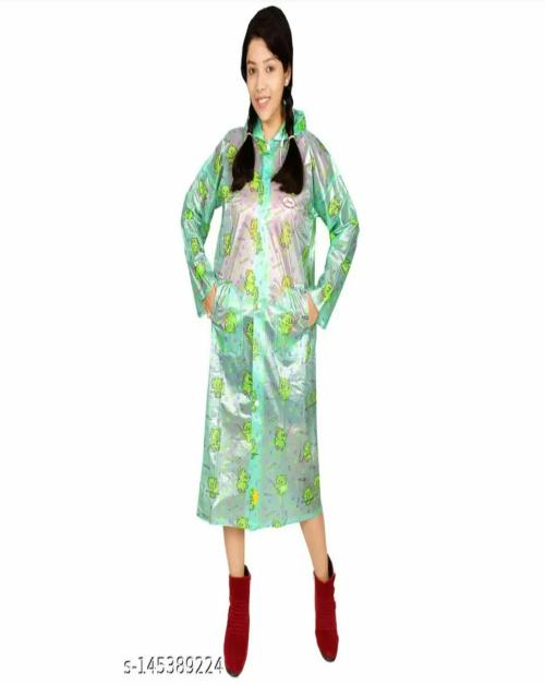 SHUVHA Polyster Printed Jacket Raincoat for girls | 4 - 13 Years Green Color
