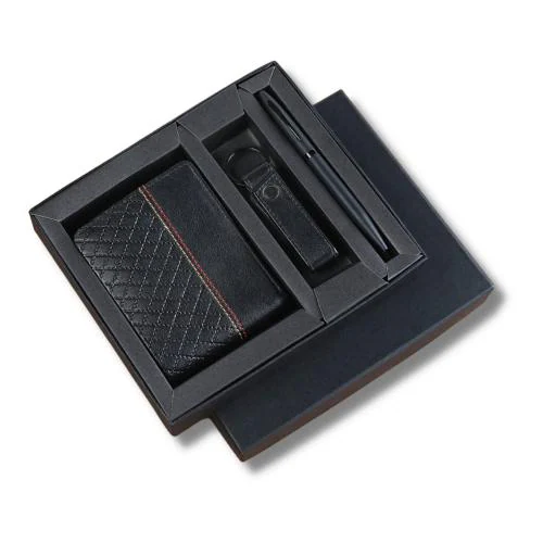 Giftana Black Pu Leather Wallet, Keyring & Pen Combo Gift Set for Men, 3 in 1 Gift Set in Beautiful Packing Birthday Gifts for Boy, Husband, Brother, Friend, Father, Valentines Day Gift for Boyfriend