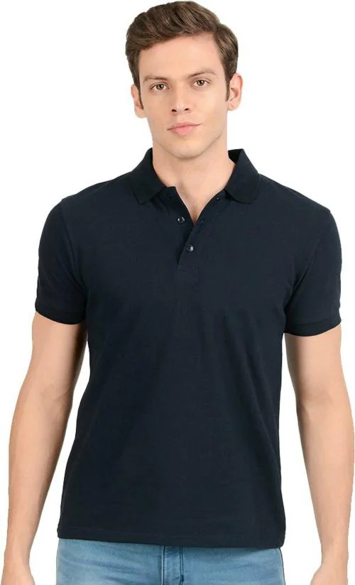 Solid Men Polo Neck Dark Blue T-Shirt