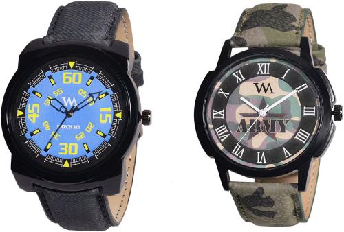 WM Analog Multicolor Dial Multicolor Strap Watch for Men (AWC-015-AWC-016-BK) - Pack of 2 Analog Watch