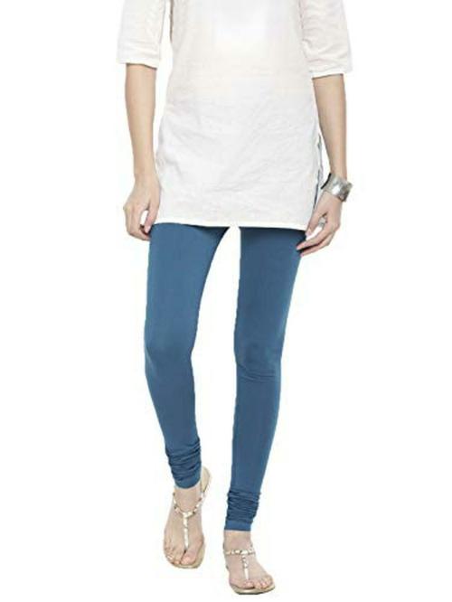 De Moza Women Dark Teal Solid Cotton Lycra Churidar Leggings