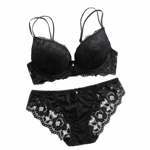 RAGABANDHA DESIGN STUDIO Women's Bra & Panty Set | Push Up Underwired Padded Net Lace Lingerie Set for Women & Girls | Color - Black | Size - 36B