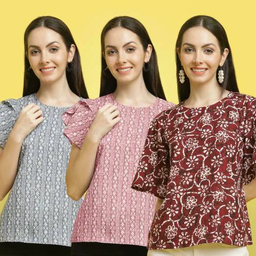 Poshyaa Tops for women western wear party wear tops for women crepe stylish combo pack 3 s to xl size