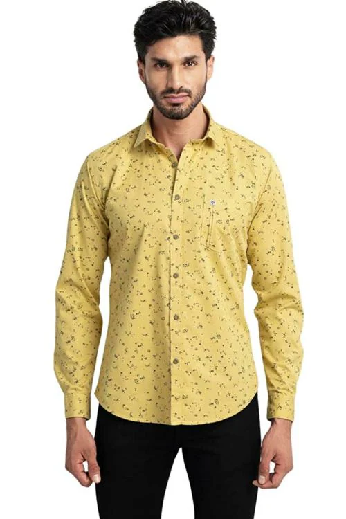 PURPLEMANGO THE FRUIT OF FASHION Men Yellow Pure Cotton Casual Shirts (L)