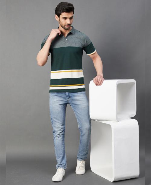 Rigo Men Multi Stripe Polo Collar Half Sleeve T-Shirt