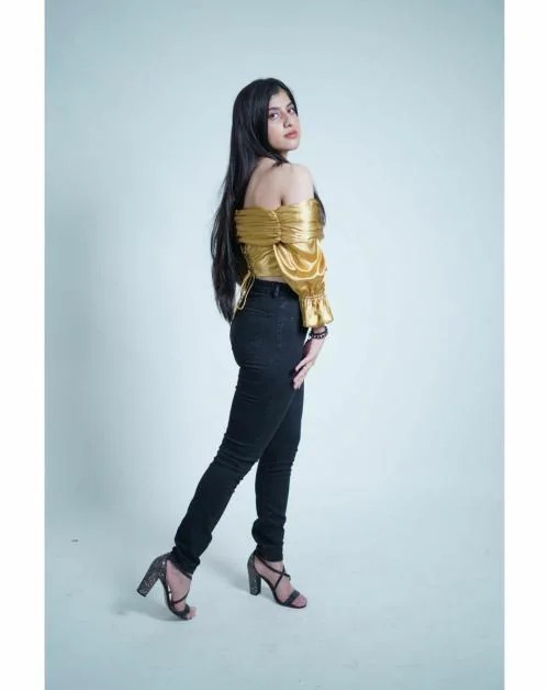 Women Gold Vintage Satin Top