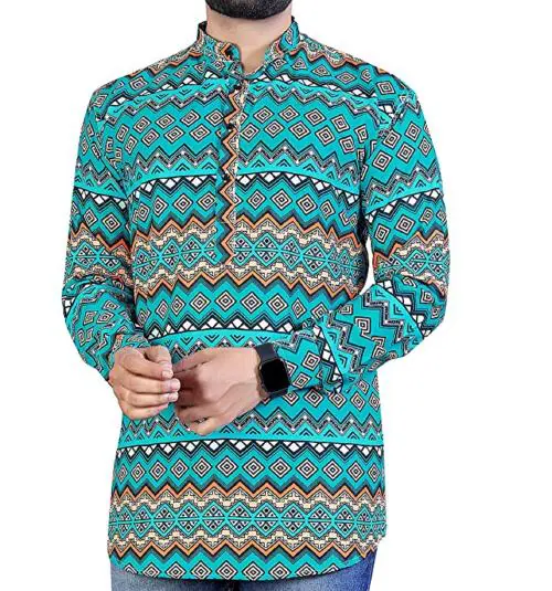 Texello Men's Poly Cotton Casual Printed Kurta Shirt (Size - L)