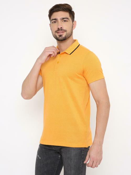RAGWAY Men Yellow Cotton Solid T-Shirts (L)