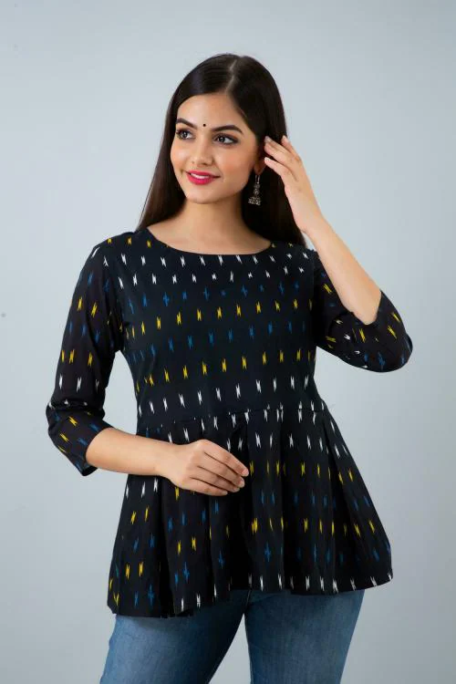 WOMEN TOUCH Women Black Printed Pure Cotton Tops