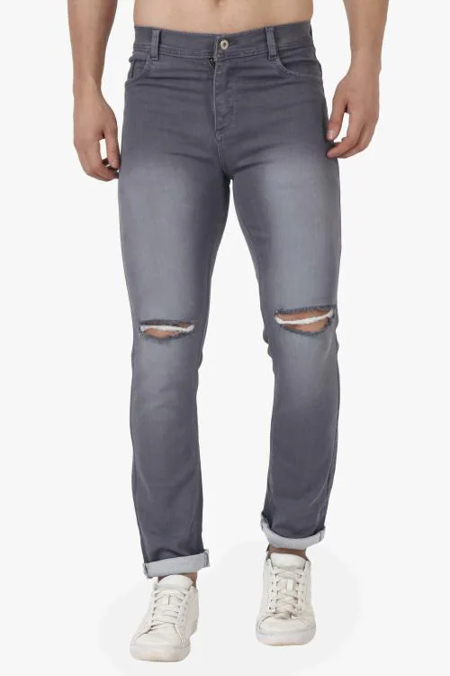 Buy EditLook Men's Grey Wash and Distressed Blended Denim Slim Fit