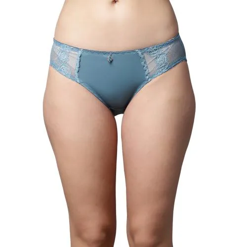 PrettyCat Women Sea Green Embroidered Lace Mid Rise Sexy Bikini Panty