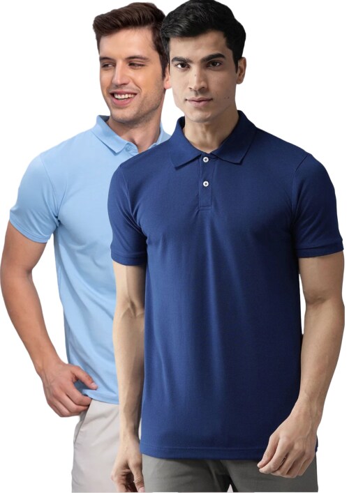 Royal Blue,Sky Blue -Large Solid Pack Of 2 Polo T shirt For Men TeesTheDay