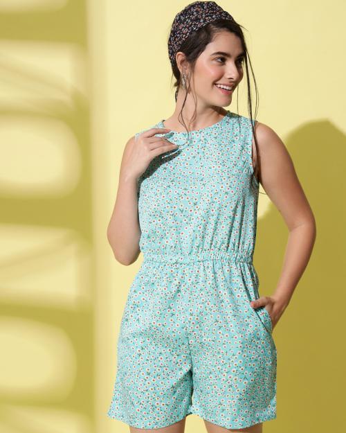 Buy My Swag Women's Green Color Floral Print Sleeveless Summer Short  Jumpsuit Online at Best Prices in India - JioMart.