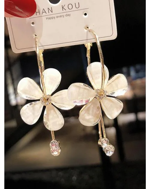 MALOYANVE Gold Double Flower Earrings - Bohemian Statement Stud Earrings For Women