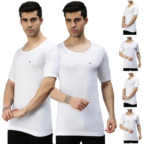 Lux Cozi White Round Neck With Sleeve Vest For Men Pack of 6.