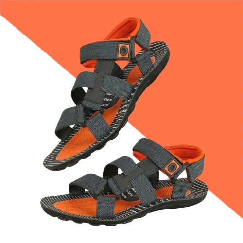 Genial Men's Grey Orange Synthetic Leather Casual Sandals-8