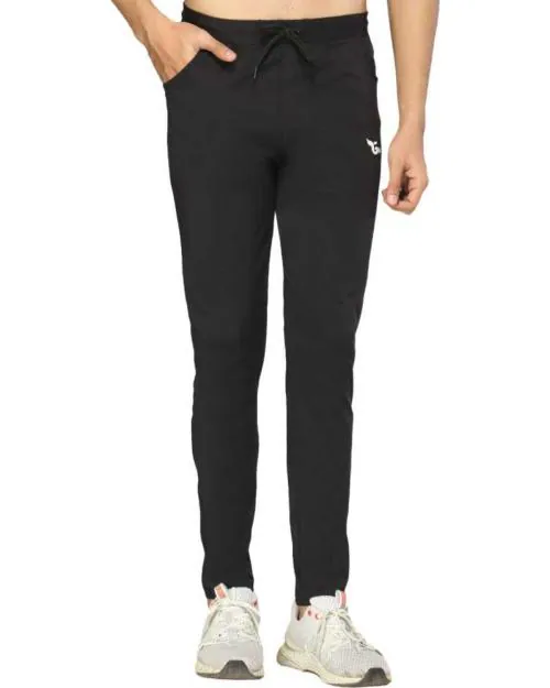 GLITO Solid Black Stretchable With 2 Pocket Sports Track Pants For Men's
