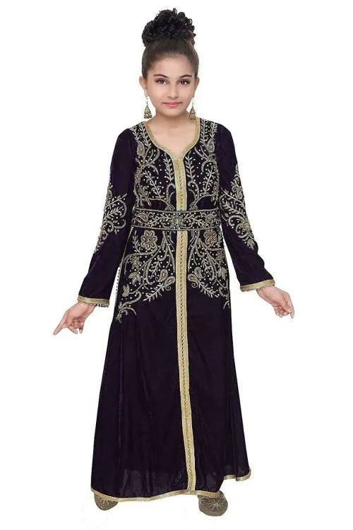 Maxim Creation Girls Black and Gold Designer Caftan Dress, 10 to 11 years