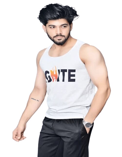 18 Edition Men'S Printed Vests White M cotton