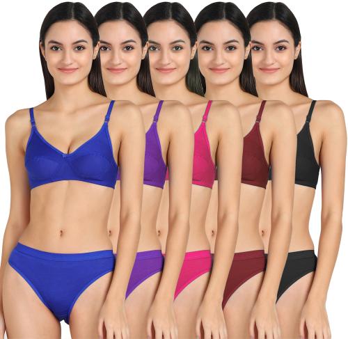 Women Cotton Bra Panty Set for Lingerie Set ( Pack of 5 ) ( Color : Blue,Purple,Pink,Maroon,Black )