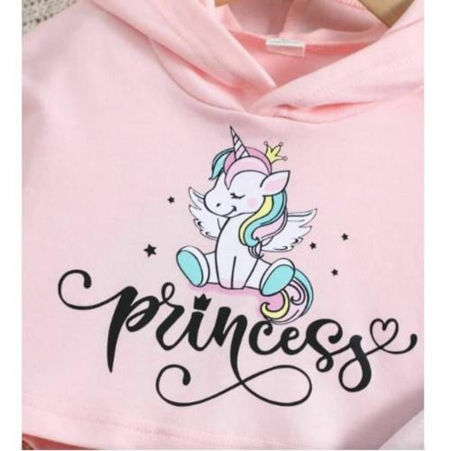KIDNIP aunicornpink Cotton Unicorn Graphic Print Girls Sweatshirt And Full Pajama Set ( 12-18 MONTHS PINK )