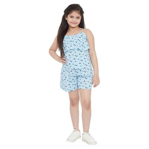 Stylobug Girls Blue Printed Casual Wear Top With Shorts (9 Years-10 Years)