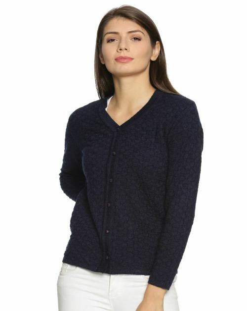 Clapton Women Dnavy Solid Acrylic Blend Pack Of 1 Cardigan