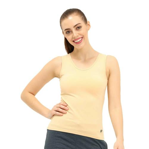 Envie Women Cotton UNeck Causal Sports Camisole Tank Top Nude