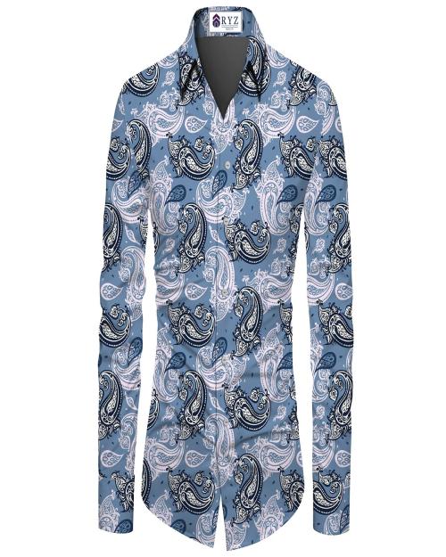 RYZ Men Blue Printed Polyester Single Shirt Fabric