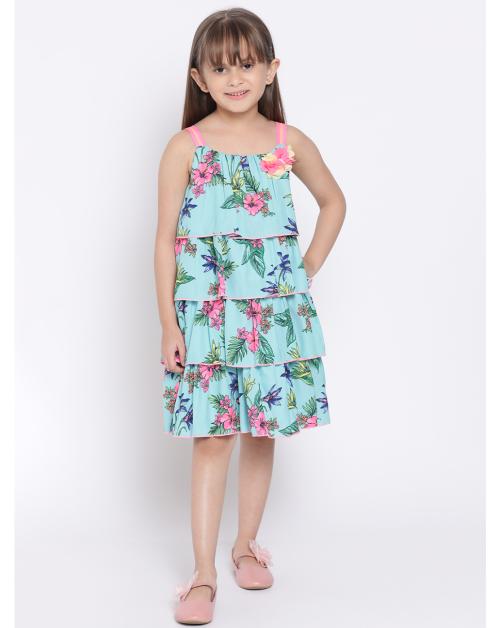Nautinati Girls Dress Multicolor Printed Polyester Pack Of 1
