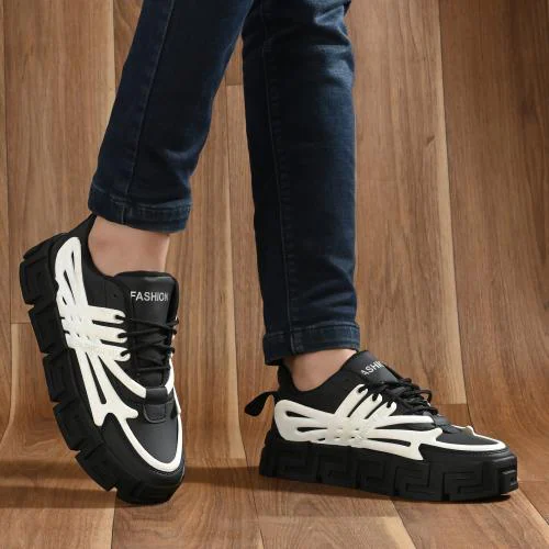 Dexture Trade Trendy & Stylish Latest Abstract Style Lace up Sneakers for Men (White)