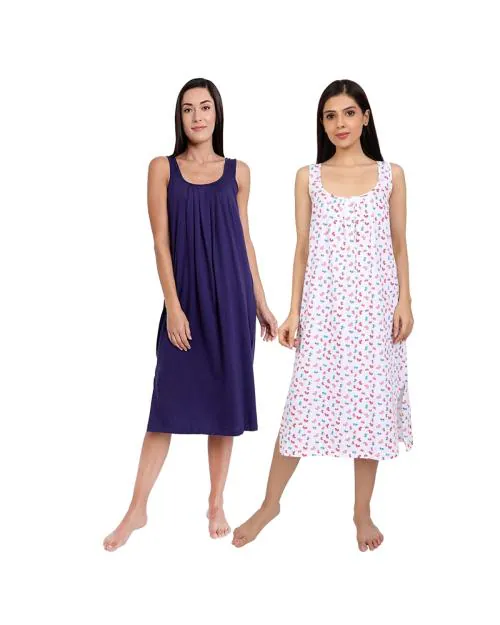 TWGE Cotton Full Length Camisole for Women (XXX-Large, Purple-Redbutterfly)