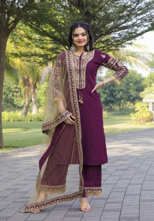 Modestouze Attires, Women's Fashion Ethnic heavy Kurta Set with Dupatta(PURPLE).