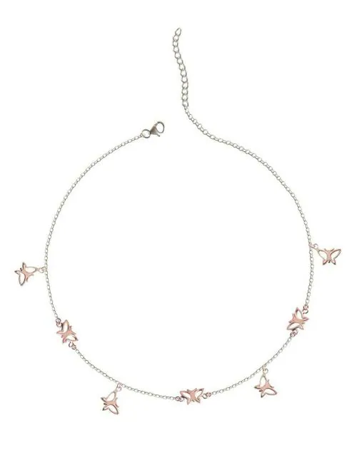CLARA 925 Sterling Silver Rose Gold Rhodium Plated Butterfly Necklace Chain