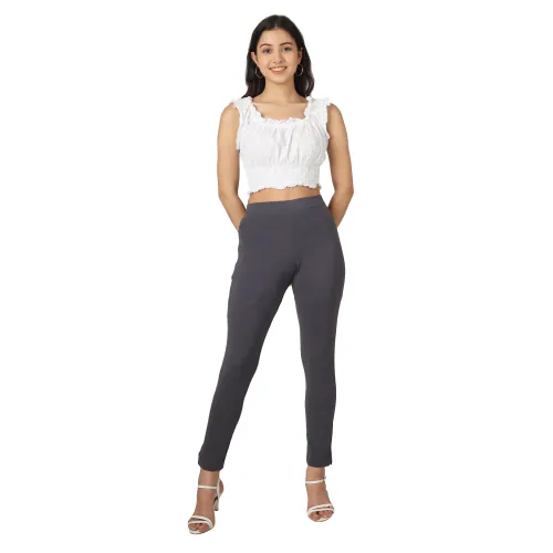 ON&ON Women's Cotton and Lycra Stretchable Slim Fit Straight Pant | Trouser for Casual Wear -Deep Ash