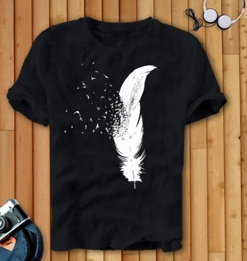 Yelofy Men Printed Round Neck Cotton Blend T-Shirt Black - XL