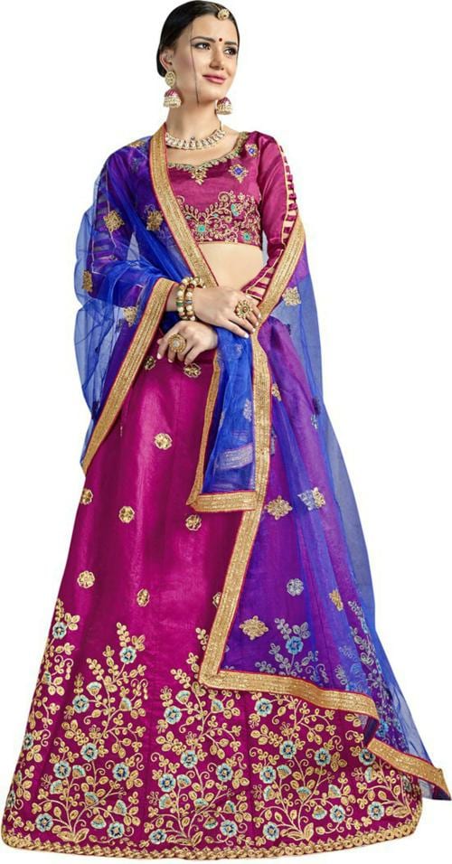 Sainoor Women Free Size Gold,Blue Embellished Art Silk Lehenga Choli Set