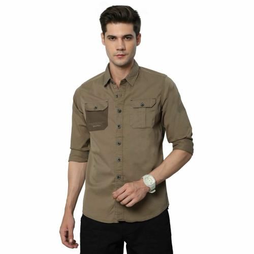 BEVDAAS Charcoal Expedition Solid Dark Grey Cargo Shirt for Men