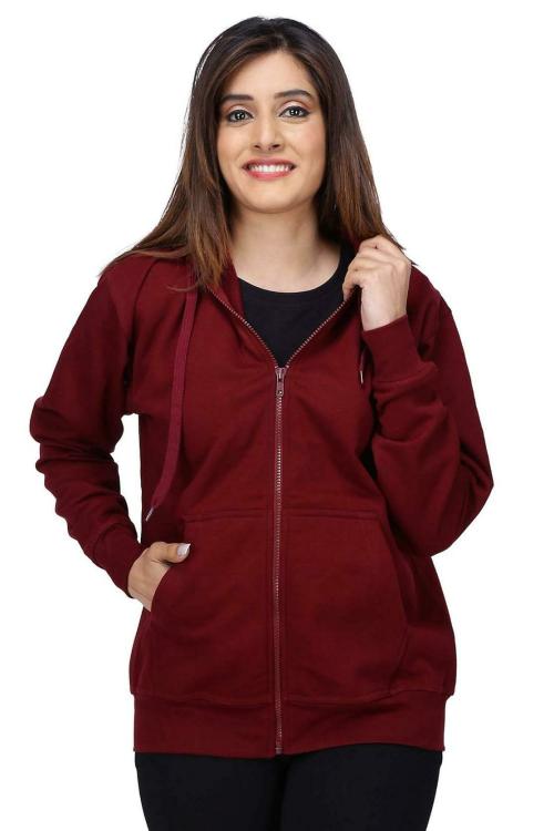 FALTU.CO FALTU.CO Maroon Women's Cotton Zipper Sweatshirt