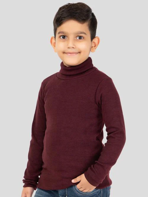 YHA Boys Turtle Neck Full Sleeve T-Shirt Wine