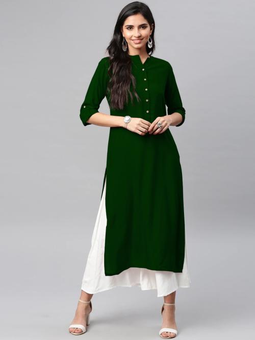 WOMEN VILLAGE Women Green Solid Viscose Rayon Straight Kurta - S