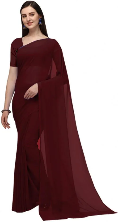 IrisTheStudio Women Maroon Georgette Solid, Plain Daily Wear Saree - Sa713