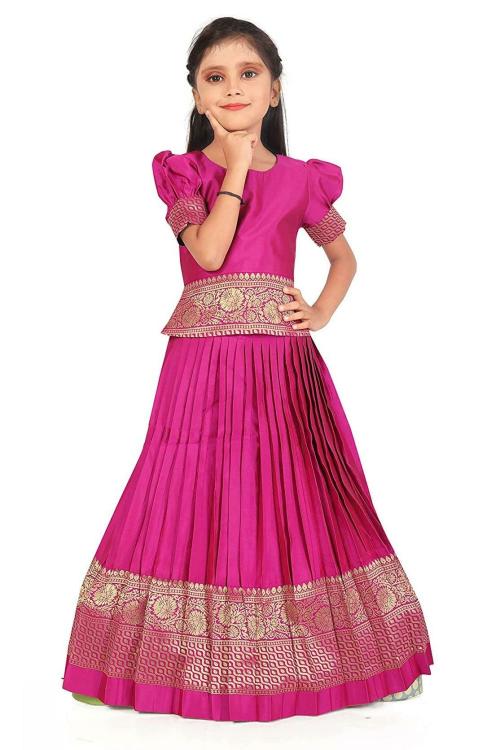 FELIZ THE DESIGNER STUDIO Girls Pink Cotton Silk Lehenga Choli