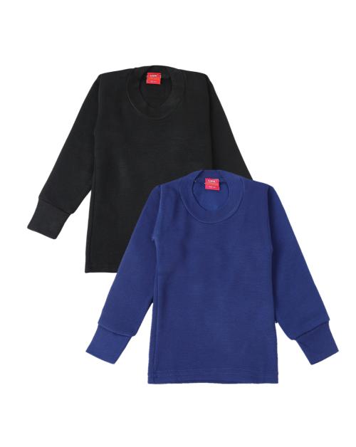 LUX COTT'S WOOL Kids Black Blue Solid Cotton Blend pack of 2 Thermal top