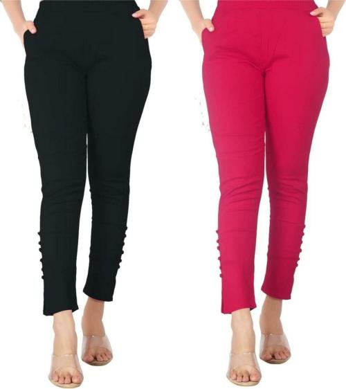 Ailanis Women Black, Pink Cotton Blend Cigarette Trousers XXL