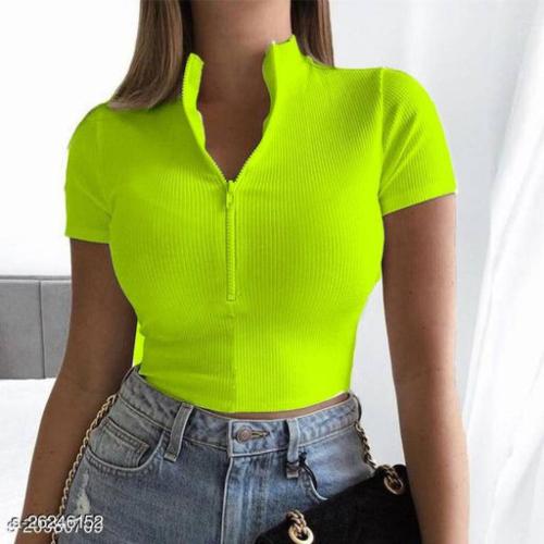 Liza Fashion Women Green Solid Lycra Blend Crop Top - XL