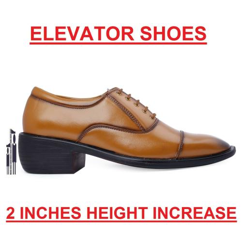 Bxxy Tan Men's Height Increasing Elevator Formal Office Wear Lace-Up Shoes
