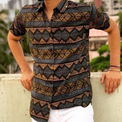 Bought First Men Brown Printed Cotton Blend Casual Shirt (M)
