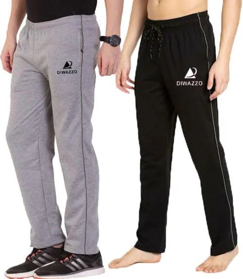 Diwazzo Pack of 2 Men Solid, Printed Black, Silver Track Pants