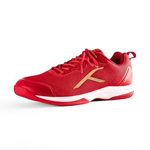 Hundred Infinity Pro Non Marking Badminton Shoes | Also Perfect for Squash, Table Tennis, Volleyball, Basketball & Indoor Sports | Lightweight & Durable | X-Cushion (Red/Gold ; UK 9)